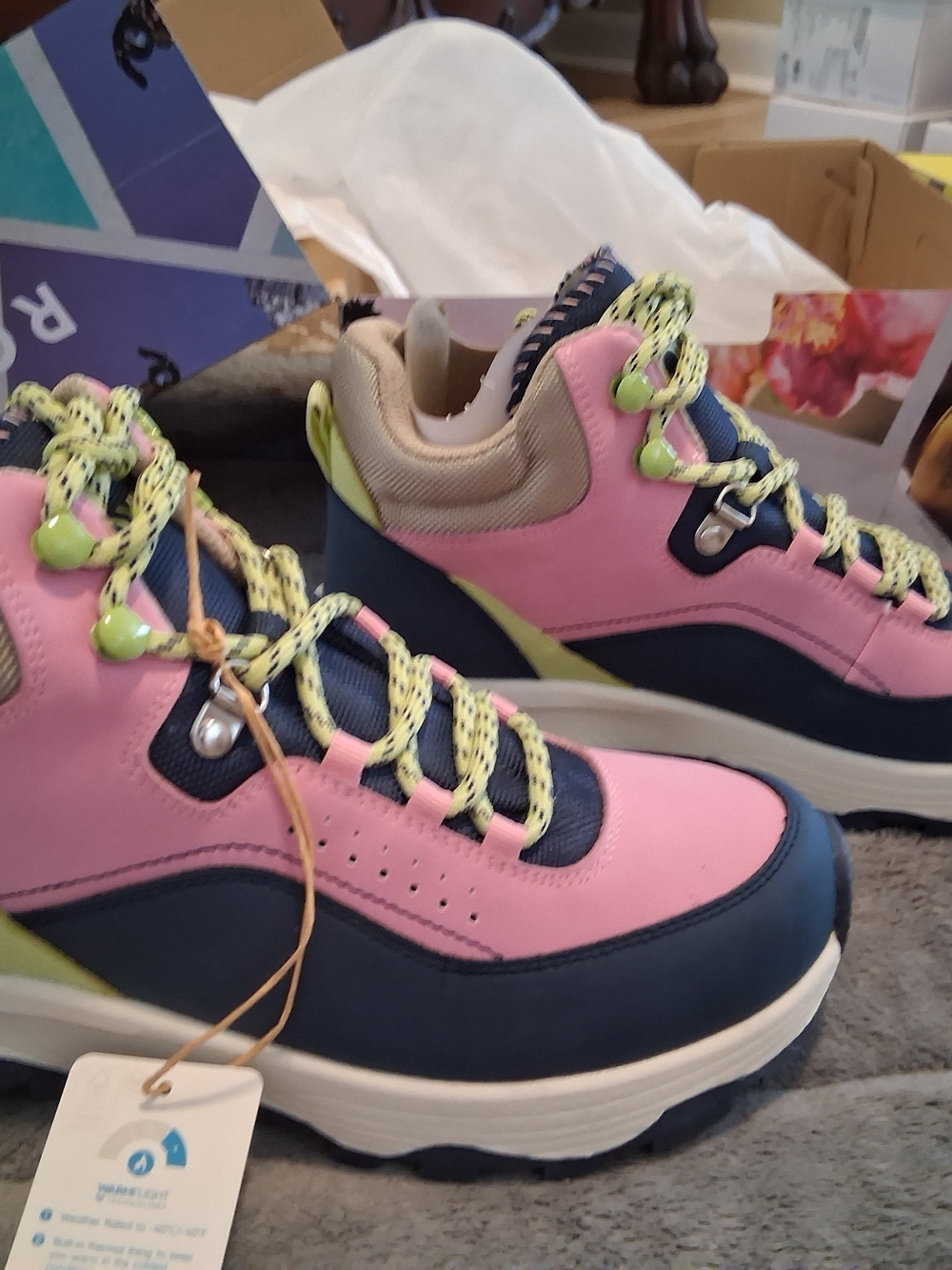 Roxy Pink and Navy Lace-Up Chunky Boots with Neon Accents